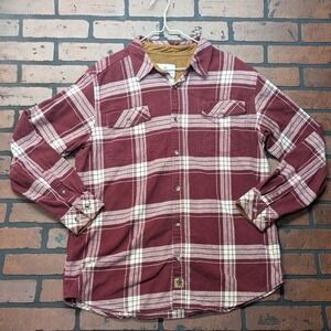Legendary Whitetails Men's L‎ Burgundy White Plaid Flannel Shirt Chamois Collar